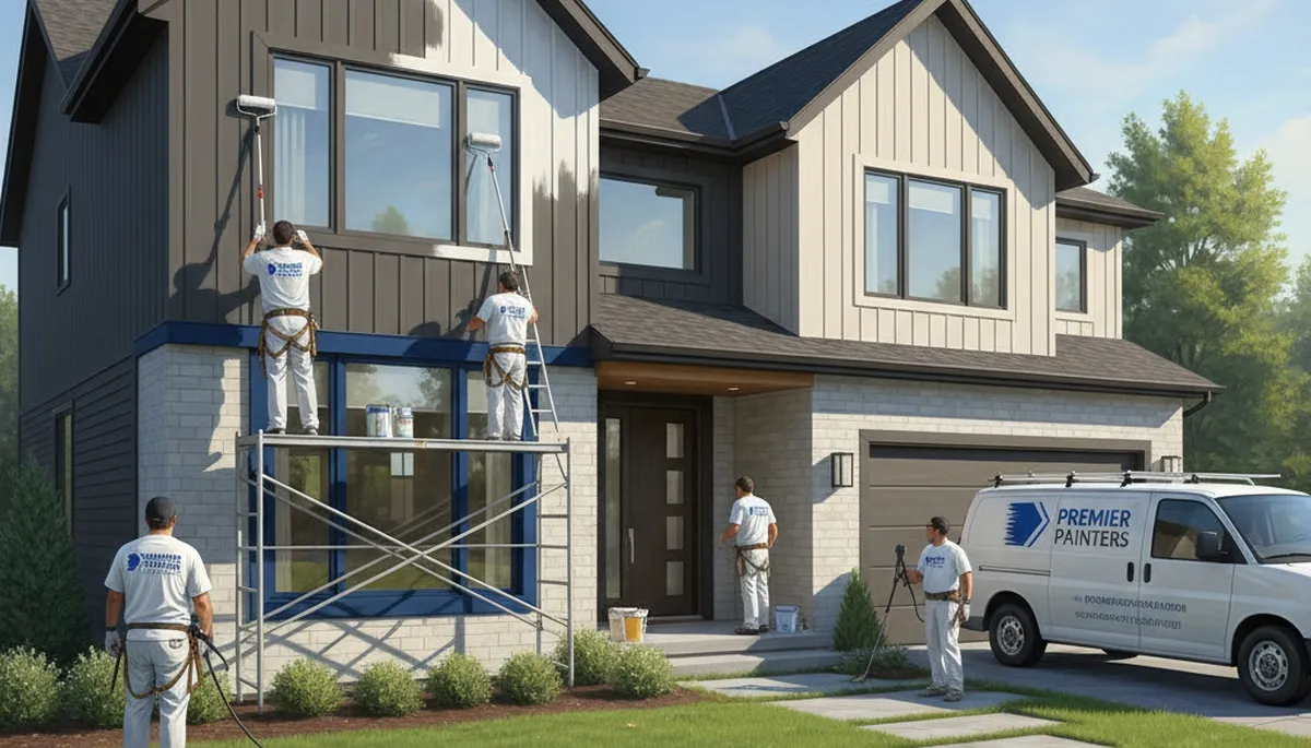 Exterior house painting in Troy, MI by Troy Paint Pros on a suburban home exterior