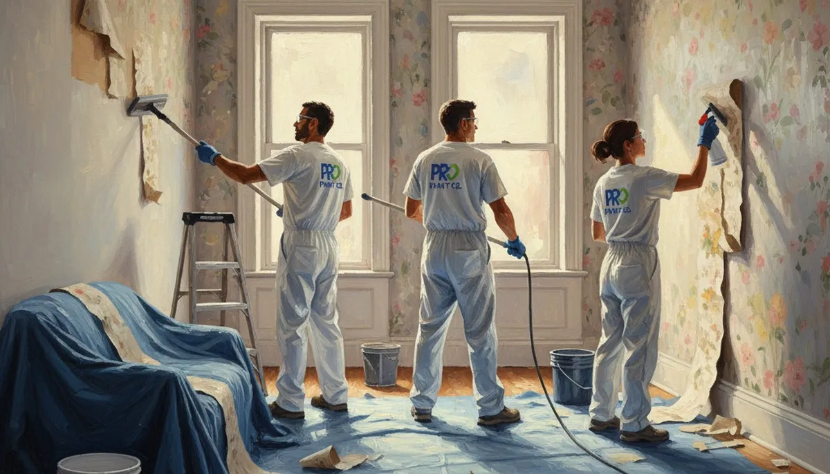 Wallpaper removal service in Troy, MI by Troy Paint Pros, preparing walls for a fresh finish